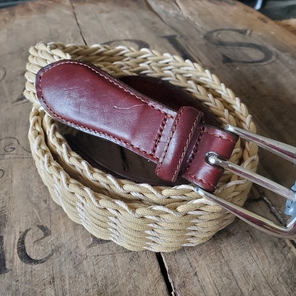 BRIGHTON VTG Cream Woven Cord | Leather | Silver Buckle NWT Men's Belt Size 40‎ - Picture 1 of 9
